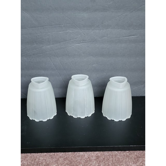 Vintage Ribbed Glass Lamp Shade Frosted Finish Globe Ceiling Fan Light For Sale - Image 4 of 12