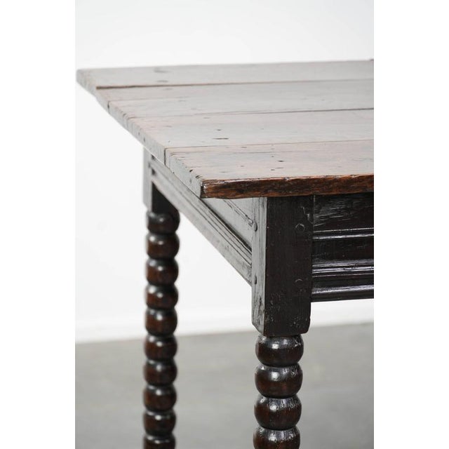 Brown Antique English Oak Side Table with Drawer and Bobbin Turned Legs., 18th Century For Sale - Image 8 of 12