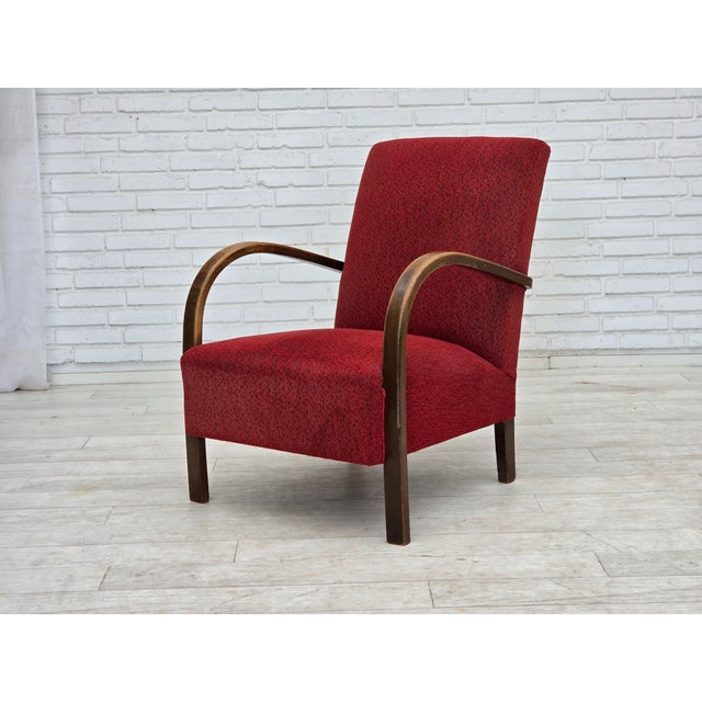 Art Deco Danish Armchair in Red Furniture Wool and Beech Wood, 1950s For Sale - Image 13 of 18