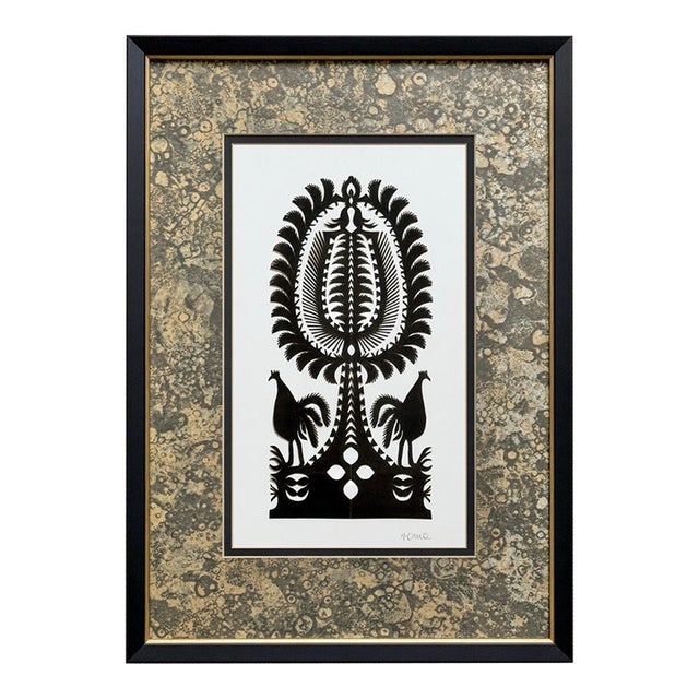 Vintage Original "Tree of Life" Kirigami Art Paper Cutting, Framed For Sale