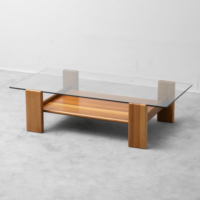 Wood and Glass Coffee Table, 1970s For Sale - Image 10 of 10