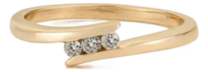 Minimalist Three Stone Natural Diamond Bypass Ring in 18k Yellow Gold Stackable Size 4