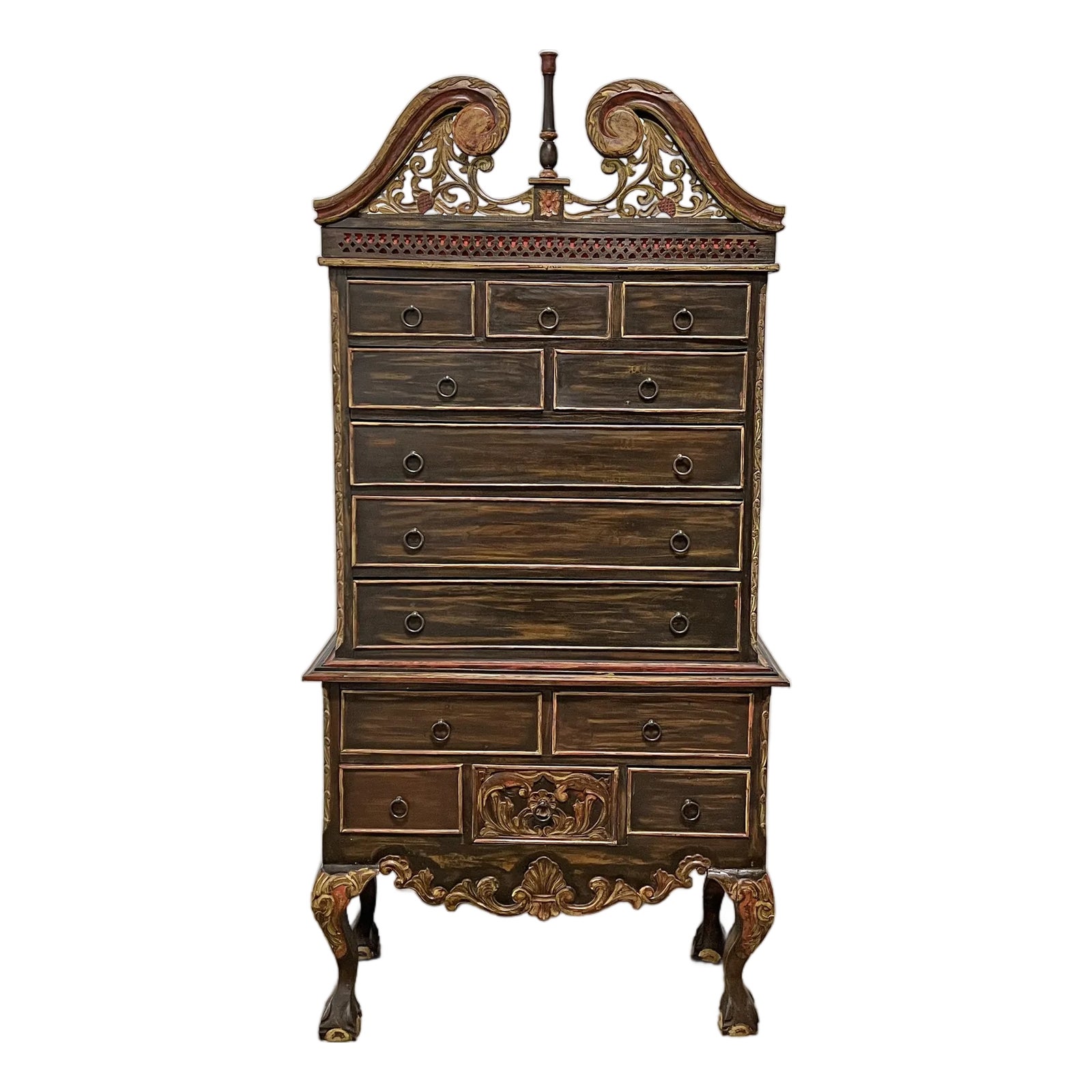 C. 1960s Hand Carved Spanish Revival High Chest, Made in Mexico | Chairish