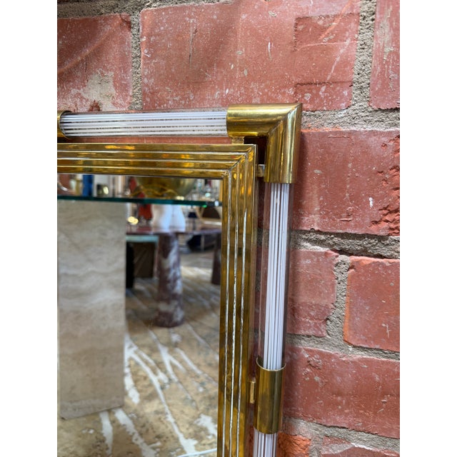 Italian Mid-Century Brass and Lucite Wall Mirror, 1970s For Sale - Image 4 of 8