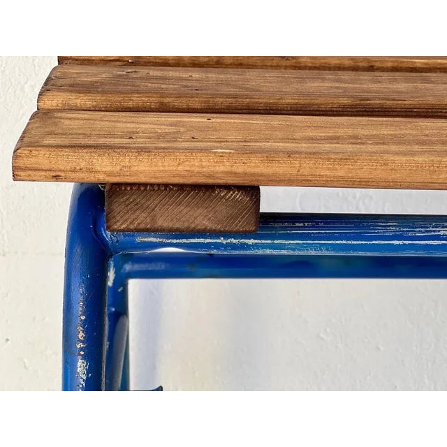 Mid-Century Modern Metal and Pine Bench, 1970s For Sale - Image 3 of 11