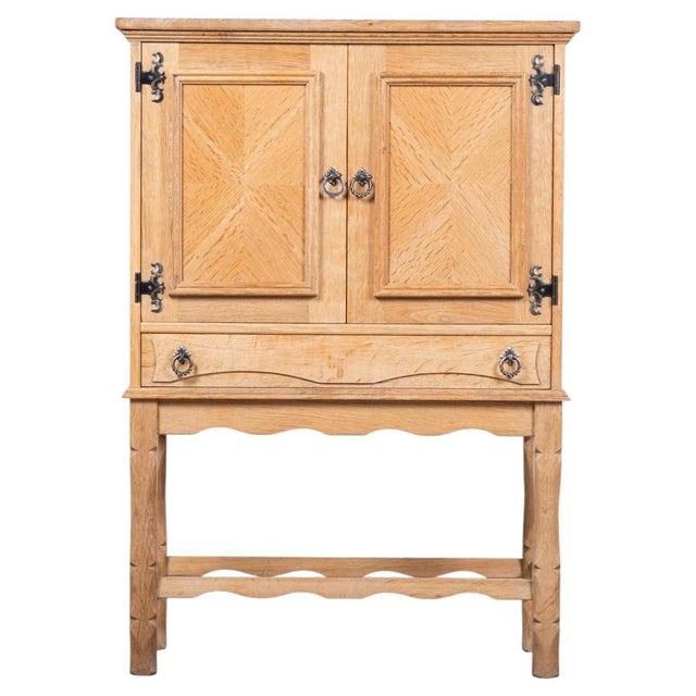 Small Brutalist Oak Cabinet with Brass Handles, Denmark, 1960s For Sale - Image 14 of 14