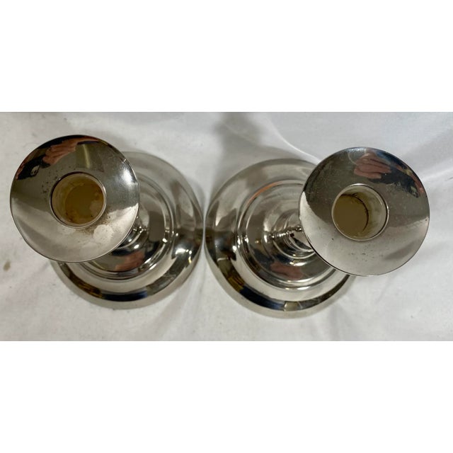 Metal Vintage Pair of Classic Silver Plate Candlesticks From England For Sale - Image 7 of 9