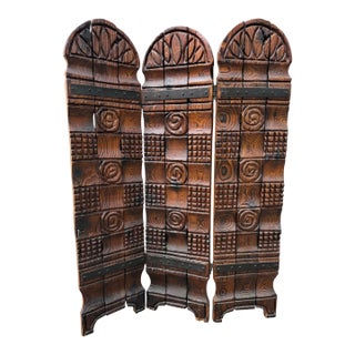 1960s Tiki Chateau Hand Carved Cedar Wood Screen or Room Divider by Witco For Sale