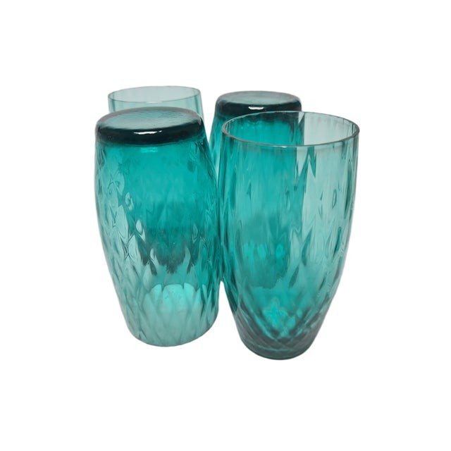 Teal Vintage Cocktail Glasses by Sarnecki for Krosno Glassworks, Poland, 1970s, Set of 4 For Sale - Image 8 of 13