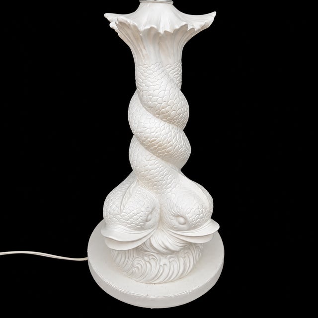 Chinoiserie Vintage Double Koi White Plaster Floor Lamp With Glass Tray Table For Sale - Image 3 of 5