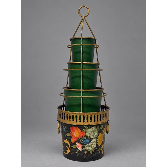 French French Style Tiered Toleware Jardinière With Floral and Gold Decoration For Sale - Image 3 of 7