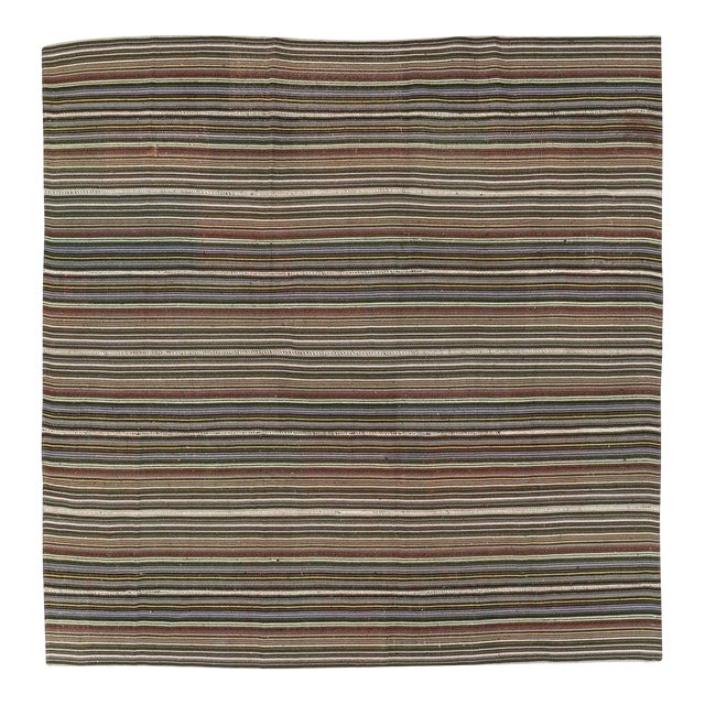 Galerie Shabab Collection Mid-20th Century Handmade Turkish Flatweave Kilim Small Square Room Size Carpet For Sale