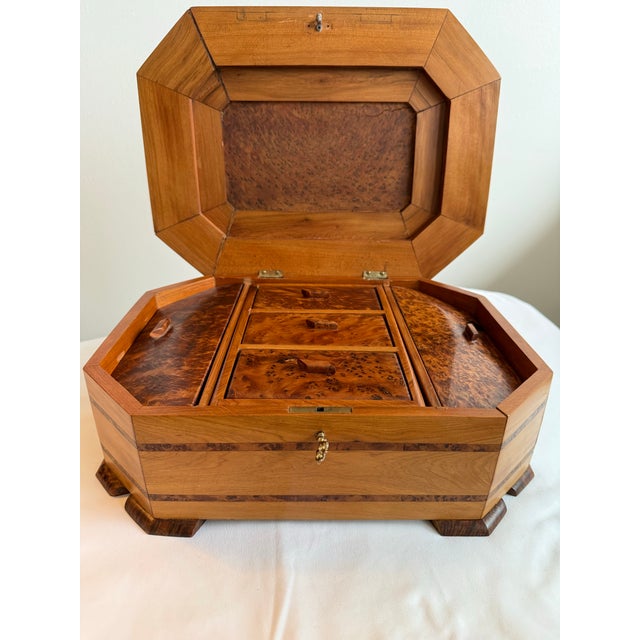 Vintage Handmade Folk Art Burl Wood Jewerly Box For Sale - Image 4 of 11