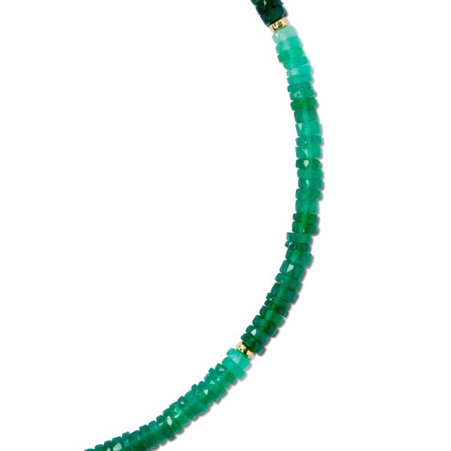 Metal Green Agate Ombre Gold Bead Necklace For Sale - Image 7 of 8