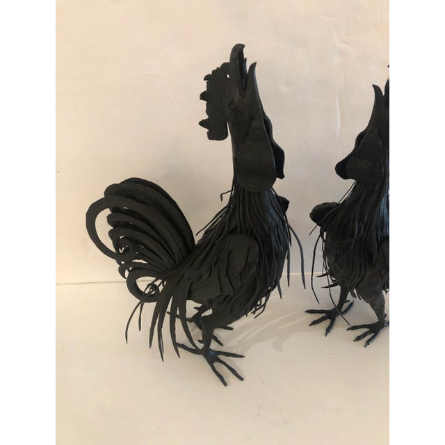 Hand Forged Iron Rooster Sculptures -A Pair For Sale - Image 9 of 12