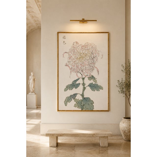 Paper Blush Mum by Hasegawa, Vintage Japanese Botanical Art Print, 16" X 24" For Sale - Image 7 of 9