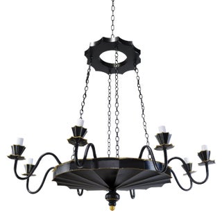 Vintage Handcrafted Iron Black and Gold 8-Light Pendant Chandelier For Sale