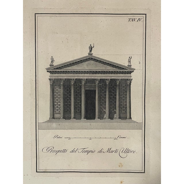 A cohesive set of three late 18th-century Italian architectural engravings depicting the Temple of Mars the Avenger...