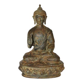 Antique Tibetan Bronze Buddha Shakyamuni With High Crown For Sale