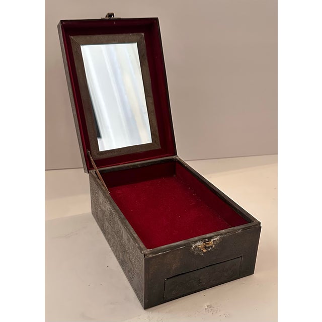 Asian Antique Bronze Asian Jewelry Box With Mirror and Drawer For Sale - Image 3 of 8