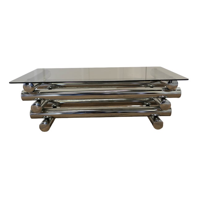 Mid-Century Italian Crome and Smoked Glass Coffee Cocktail Table, 1970s For Sale