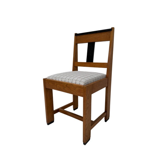 Art Deco Modernist Side Chair in Oak & Velvet from Jan Brunott, 1920s For Sale - Image 9 of 12