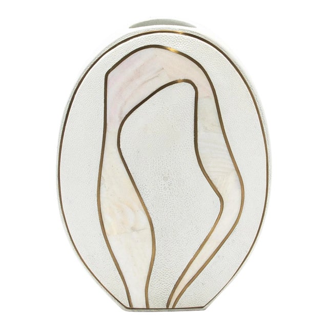 Shagreen Vase With Mother of Pearl and Brass Details by R&y Augousti For Sale