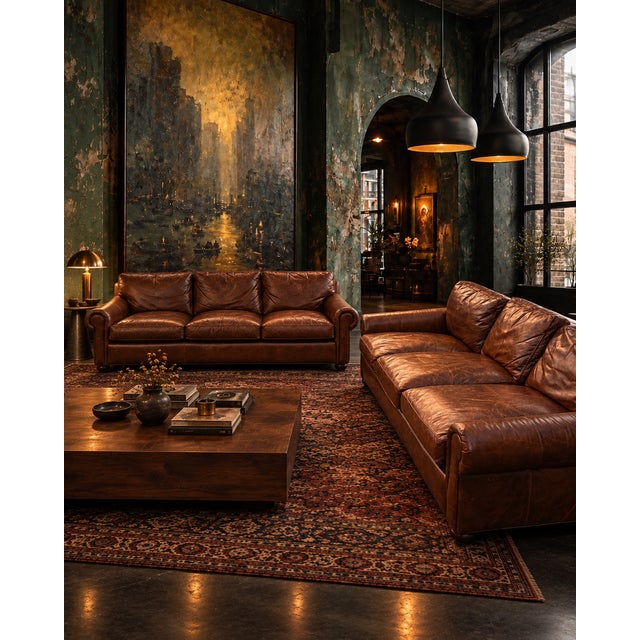 Vintage Cognac Leather 3-Seater Sofas, Pair For Sale - Image 9 of 17