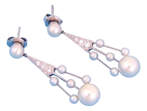 Mikimoto Diamond Pearls 18k White Gold Fancy Drop Dangle Earrings