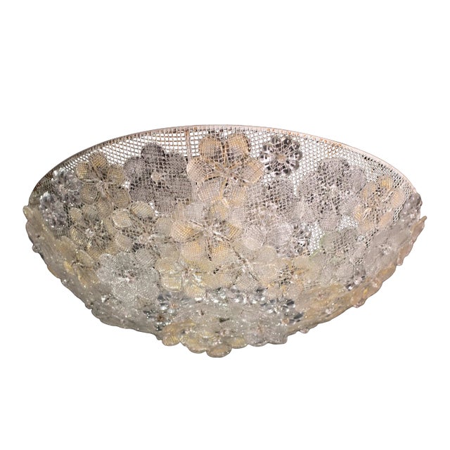 Large Mid-Century Gold Flower Glass Ceiling Light 1960s by Barovier E Toso For Sale
