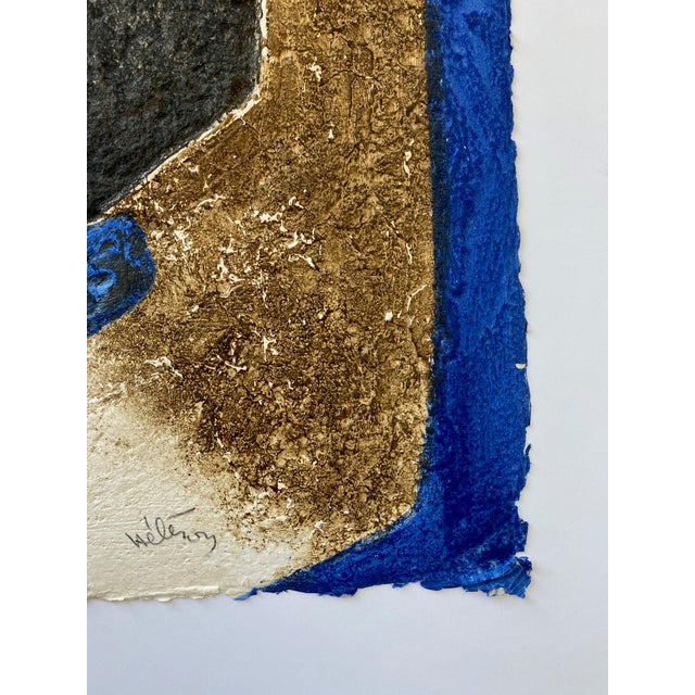Black Mid 20th Century Abstract Collagraph by AfroCarribean/French Artist Serge Hélenon For Sale - Image 8 of 13