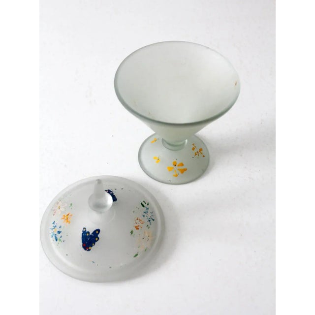 Vintage Painted Satin Glass Candy Dish For Sale - Image 6 of 9