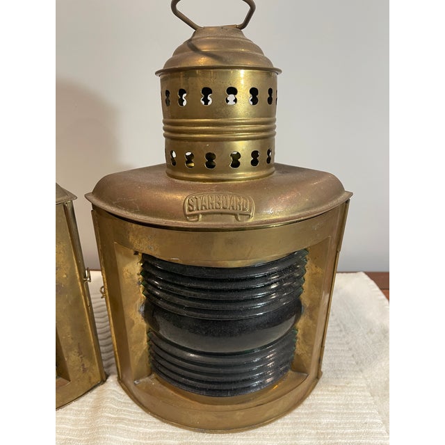 Nautical 1950s A Set of Vintage Brass Port and Starboard Ship Lanterns For Sale - Image 3 of 8