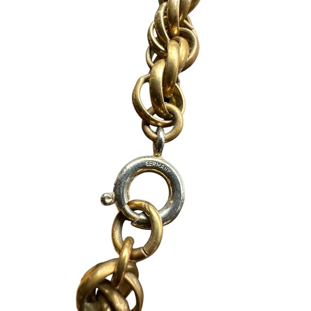 Brass Mid 20th Century Trifari Chainlink Tassel Faux Pearl Rhinestone Necklace and Bracelet Set - 2 Pieces For Sale - Image 8 of 12