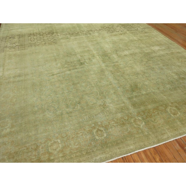 Persian Early 20th Century Green Persian Tabriz Herati Rug - 10'4" x 13'2" For Sale - Image 3 of 12