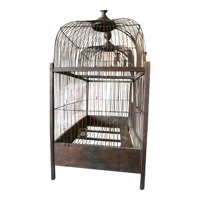 Antique French Wood and Copper Birdcage For Sale