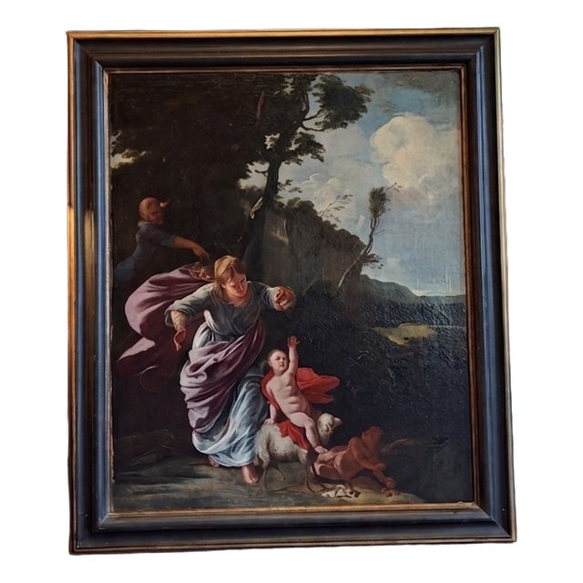 Rest on the Flight Into Egypt, Oil on Canvas, 18th Century, Framed For Sale
