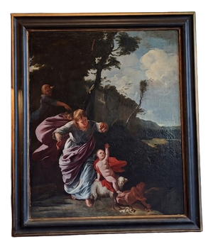Rest on the Flight Into Egypt, Oil on Canvas, 18th Century, Framed