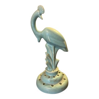 Vintage Art Deco Art Pottery Figural Peacock Flower Frog For Sale