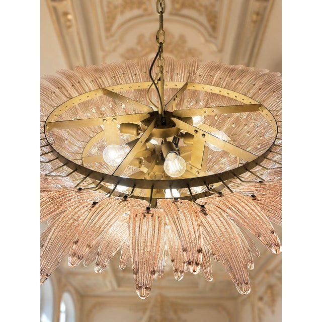 Metal Monumental Pink Glass Leaf Chandelier, 1980 For Sale - Image 7 of 18