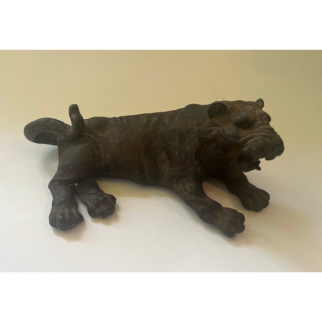 Antique Bronze Tiger Laying Down For Sale - Image 10 of 10