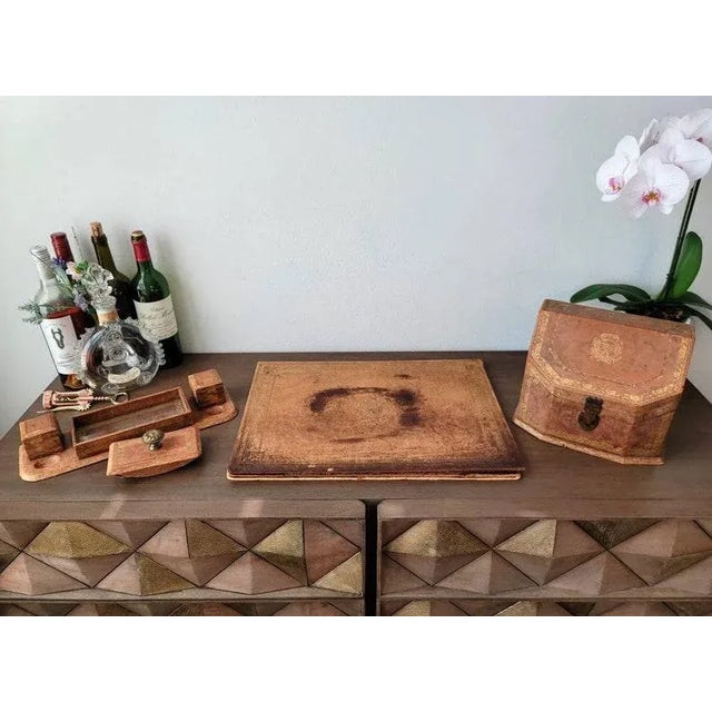 Italian Vintage Continental Italian Leather Desk Set For Sale - Image 3 of 11