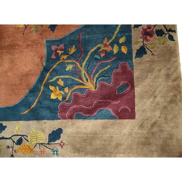 1920s 1920s Antique Rose Floral Rectangle Chinese Art Deco Carpet by Nichols Workshop For Sale - Image 5 of 6
