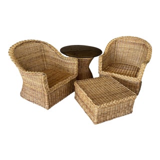 Vintage Coastal Large Braid Wicker Four Piece Set For Sale
