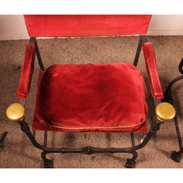 Set of Curule Armchairs in Wrought Iron and Bronze For Sale - Image 4 of 15