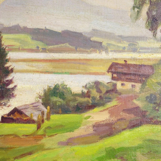 Alpine Lake View Oil Painting With Tyrolean Hut For Sale - Image 4 of 7