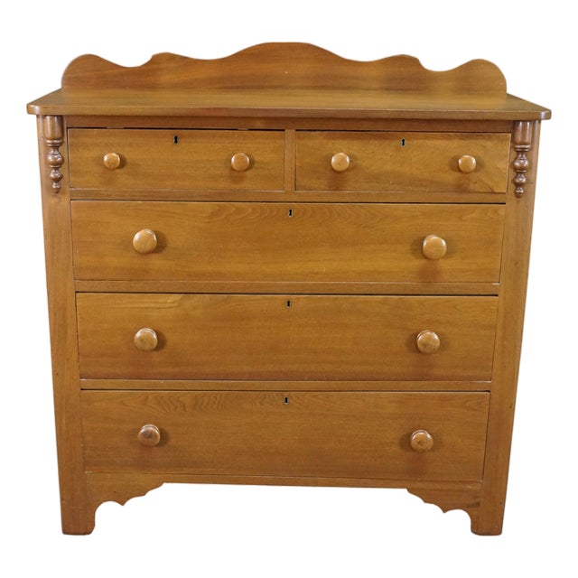 Antique American Victorian Empire Style Walnut Chest of Drawers Dresser 42" For Sale