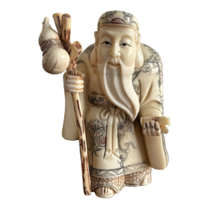 Antique Carved Bone Chinese Immortal of Shou Lao, Late 1800s