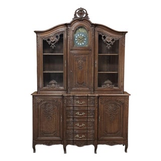 Antique Liegeois Regence Style Two-Tiered Oak Display Buffet With Clock For Sale
