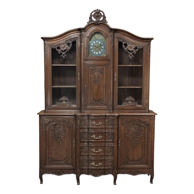 Antique Liegeois Regence Style Two-Tiered Oak Display Buffet With Clock For Sale